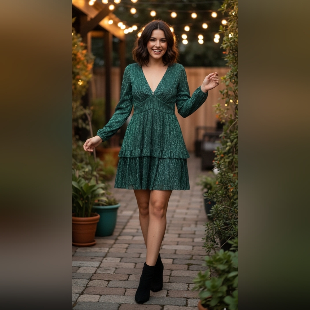 Trixxi Metallic Green Dress